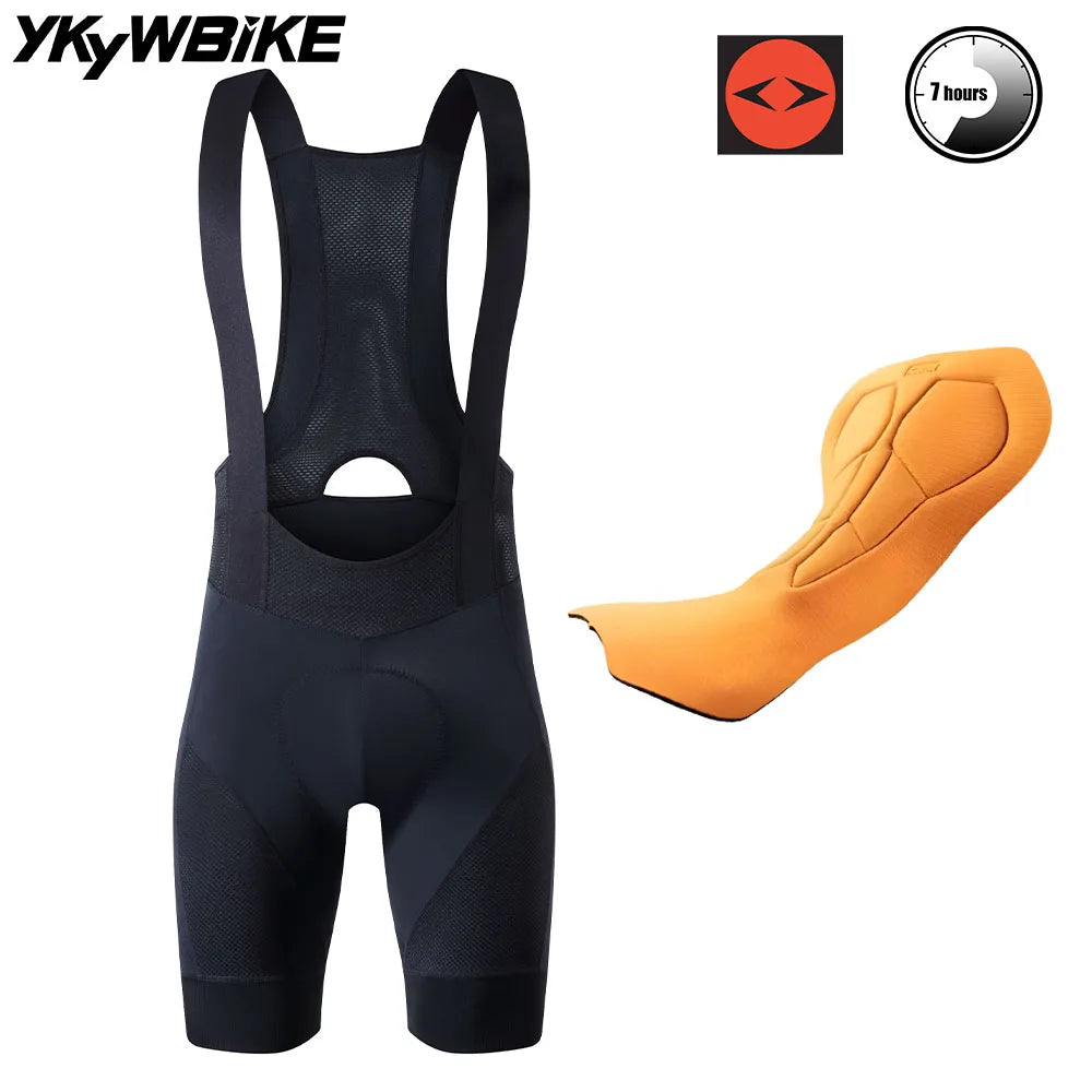 YKYW 2025 Summer Men's Cycling Bib Shorts Italy Elastic Interface Padding 7 Hours Riding Tight Fit Shorts Bicycle Bib Pants Black Color