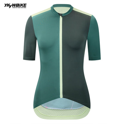 YKYW 2024 Women Cycling Pro Team Jersey Short Sleeve Moisture Wicking Quick Dry Multiple Color dark brown+dark blue