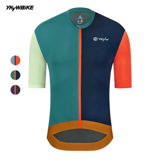 YKYW Men's Short Sleeve Cycling Jersey Summer Breathable Road Bike Clothing YKK Zipper Moisture Wicking Quick Dry Bicycle T-Shirt Green Dark Blue