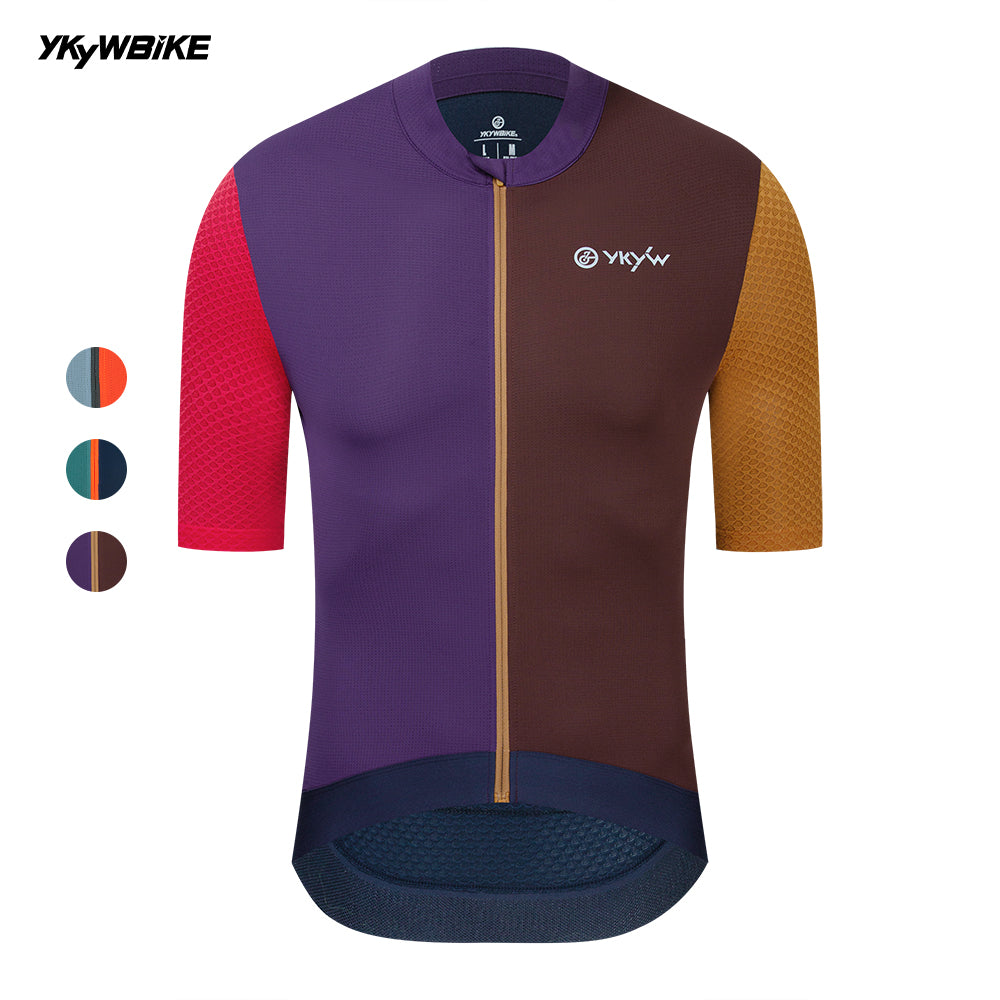 YKYW Multiple Color Men's Summer Short Sleeve Cycling Jersey Moisture Wicking Quick Dry Breathable Bicycle Sports T-Shirt Purple Brown