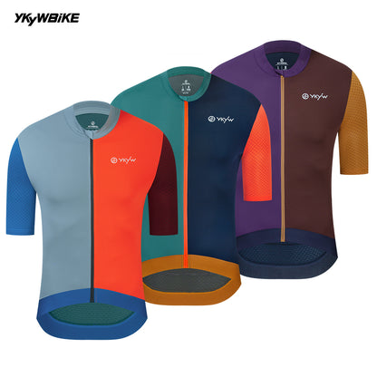 YKYW Summer Men's New Short Sleeve Cycling Jersey Moisture Wicking Quick Dry Multiple Color Combinations Breathable Bicycle T-Shirt