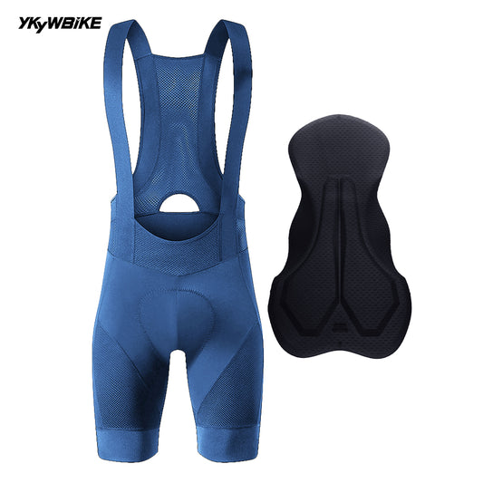 YKYW 2024 Summer Men’s Solid Color Cycling Bib Shorts Elastic Performance 6H Padded Tights Blue Color
