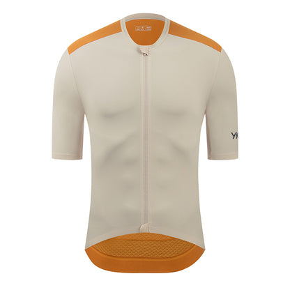 YKYW Two-tone Men's Cycling Short Sleeve Jersey Multiple Color Summer Moisture Wicking Quick Dry YKK Zipper Riding T-shirt Beige Brown