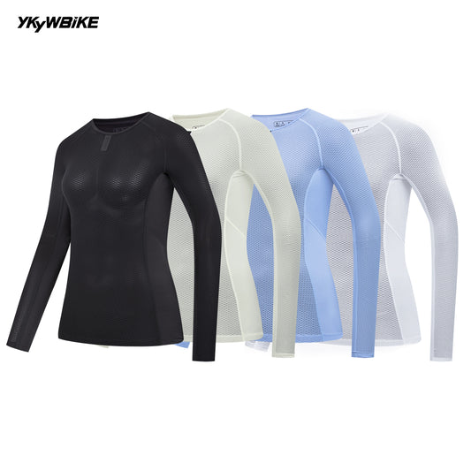 YKYW 2025 Summer Women's Long Sleeve Cycling Jersey Mesh Base Sweatshirt Breathable Vest Tight Fit Tops 4 Colors