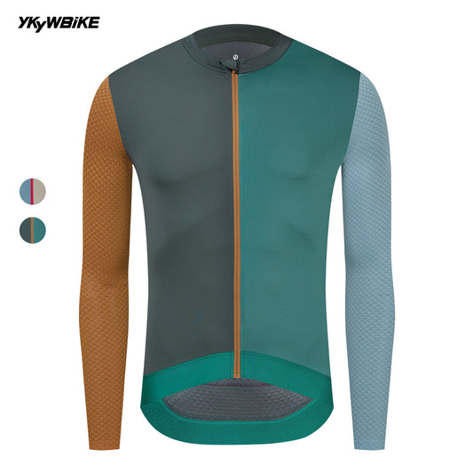 YKYW Men's Long Sleeve Cycling Jersey Moisture Wicking Quick Dry Multiple Color Combinations Colorblocking Breathable Bike Sports Clothing