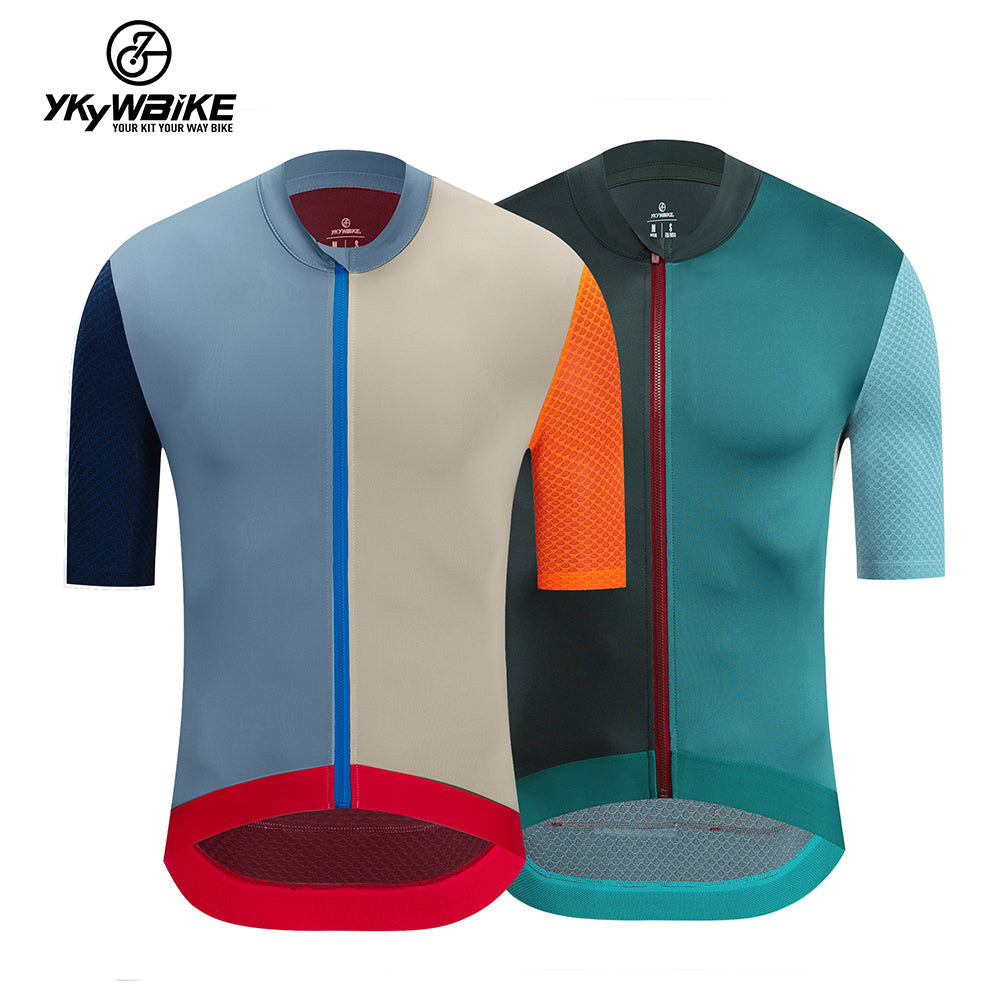 YKYW 2024 Men's New Cycling Jersey Moisture Wicking Quick Dry Multiple Color Gray+Dark Blue