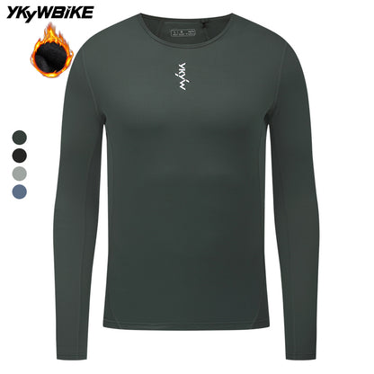 YKYW Men's Cycling Long Sleeve Base Layers Clothing Winter Thermal Fleece Bicycle Undershirt Bike Base Underwear Gray Green