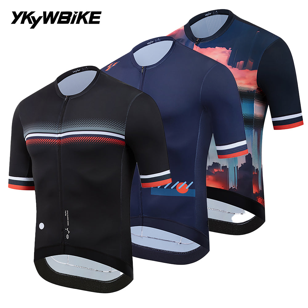 YKYW Summer Breathable Men's Short Sleeve Cycling Jersey Road Bike Race Pro TightsTops MTB Shirt  3 Colors