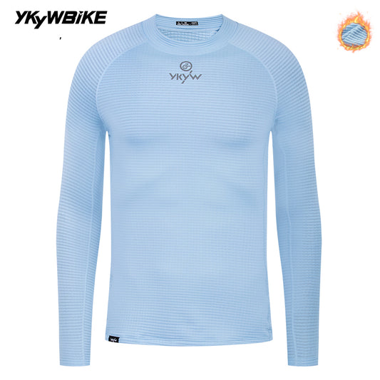 YKYW Comfortable Men's Cycling Fleece Base Layer Winter 2025 Thermal Warmth Bicycle Tops Pro Bike Clothing Cycling Jersey Light Blue