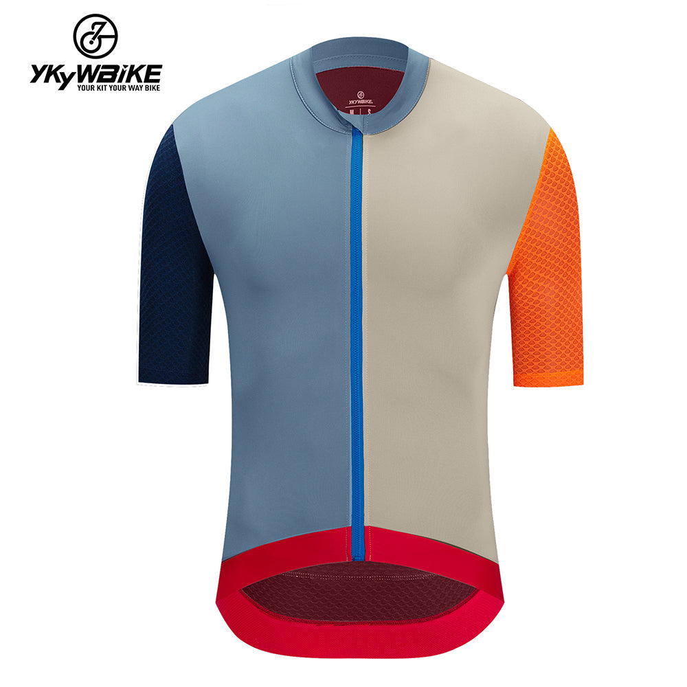 YKYW 2024 Men's New Cycling Jersey Moisture Wicking Quick Dry Multiple Color Gray+Dark Blue