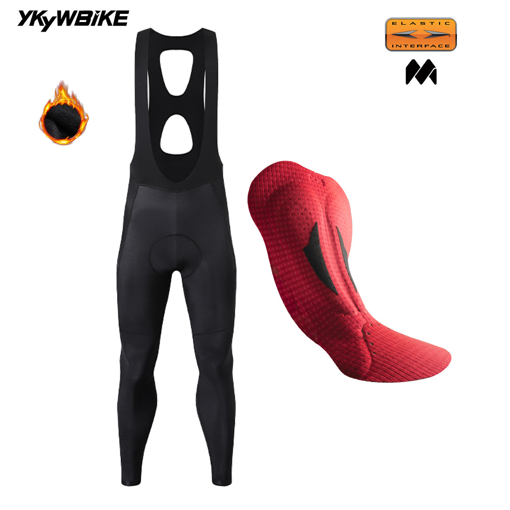 YKYW Men's Winter 5~15℃ Thermal Fleece Elastic Interface Padding Cycling Bib Long Pants Mtb Bib Tights Pro Team 7 Hours Cycling Pants Bicycle Clothing