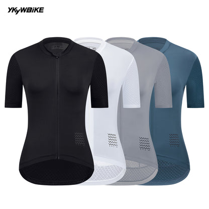 YKYW 2025 Women Short Sleeve Cycling Jersey Summer Quick Dry Road Bike Shirt Breathable Reflective Pro Cycling Clothes Tight Fit Bicycle Tops Black