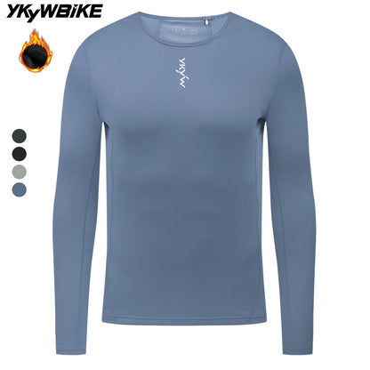 YKYW Men's Cycling Long Sleeve Base Layers Clothing Winter Thermal Fleece Bicycle Undershirt Bike Base Underwear Gray Blue