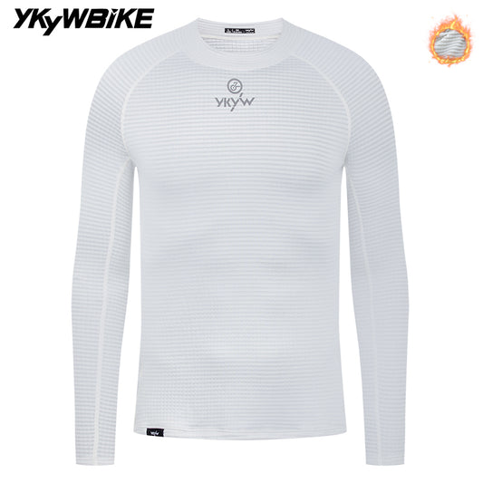 YKYW 2025 Men's Thermal Fleece Long Sleeve Base Layer Winter Warmth Bicycle Jersey Pro Bike Clothing White Tops