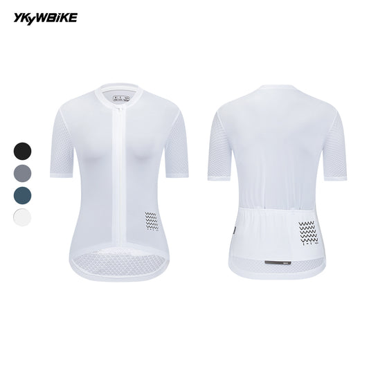 YKYW 2025 Women Short Sleeve Cycling Jersey Summer Quick Dry Road Bike Shirt Breathable Reflective Pro Cycling Clothes Tight Fit Bicycle Tops White