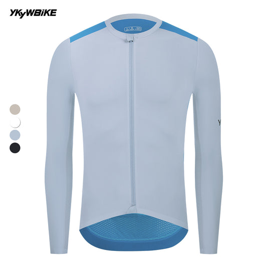 YKYW 2025 Men's Long Sleeve Cycling Jersey Spring Summer Breathable Pro Team Bicycle Tops YKK Zipper Multiple Color Combinations Grayblue