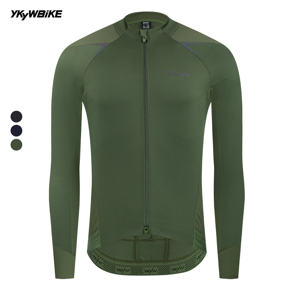 YKYW Men's Green Cycling Jacket Winter Windproof Waterproof Cycling Jersey Road Bike Top YKK Double Zipper Bicycle Jacket