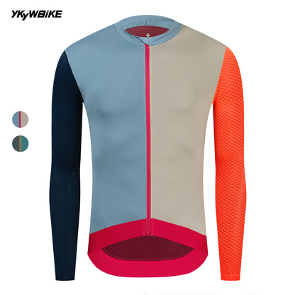 YKYW Multiple Color Pro Men's Long Sleeve Cycling Jersey Quick Dry Bicycle Tops Man Breathable MTB Bike Sports Clothing Khaki And Grey