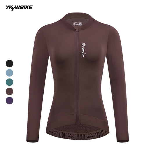 YKYW Summer 2025 Women's Thin Long Sleeve Cycling Jersey Bicycle Clothes Spring Autumn Riding Breathable Road Bike Slim Shirt Tops Coffe