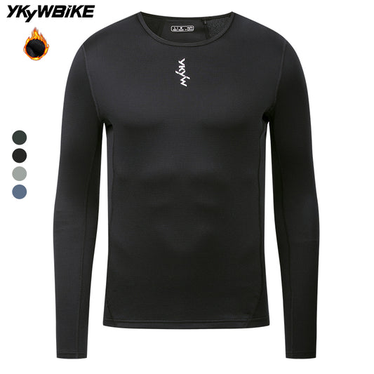 YKYW Men's Cycling Long Sleeve Base Layers Clothing Winter Thermal Fleece Bicycle Undershirt Bike Base Underwear Black