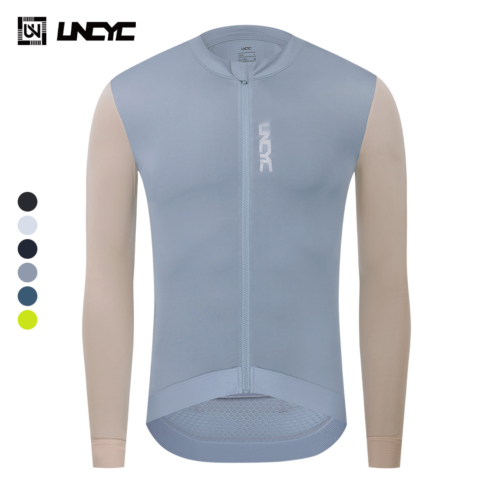 UNCYC Spring Summer Men's Long Sleeve Pro Team Cycling Jersey Road Bike Shirt Full Sleeve Jersey MTB Breathable Bicycle Clothing Graybeige