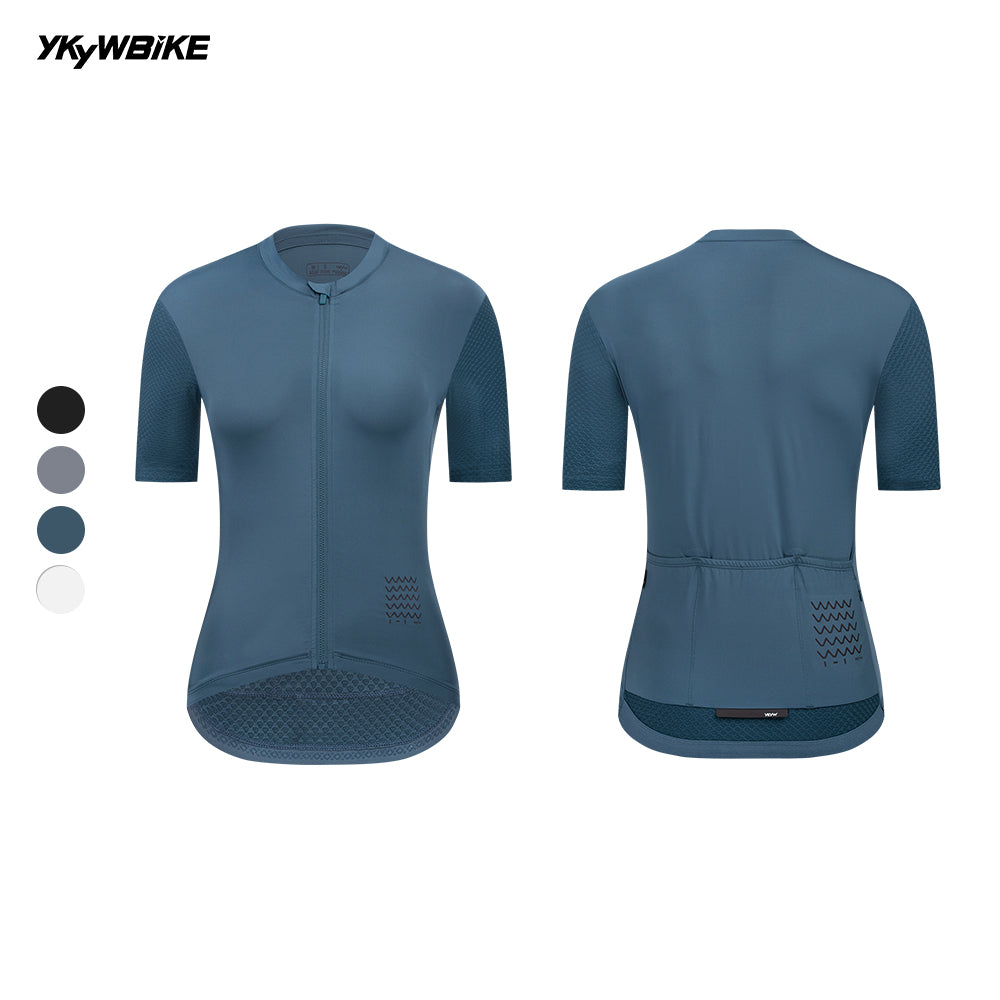 YKYW 2025 Women Short Sleeve Cycling Jersey Summer Quick Dry Road Bike Shirt Breathable Reflective Pro Cycling Clothes Tight Fit Bicycle Tops Blue