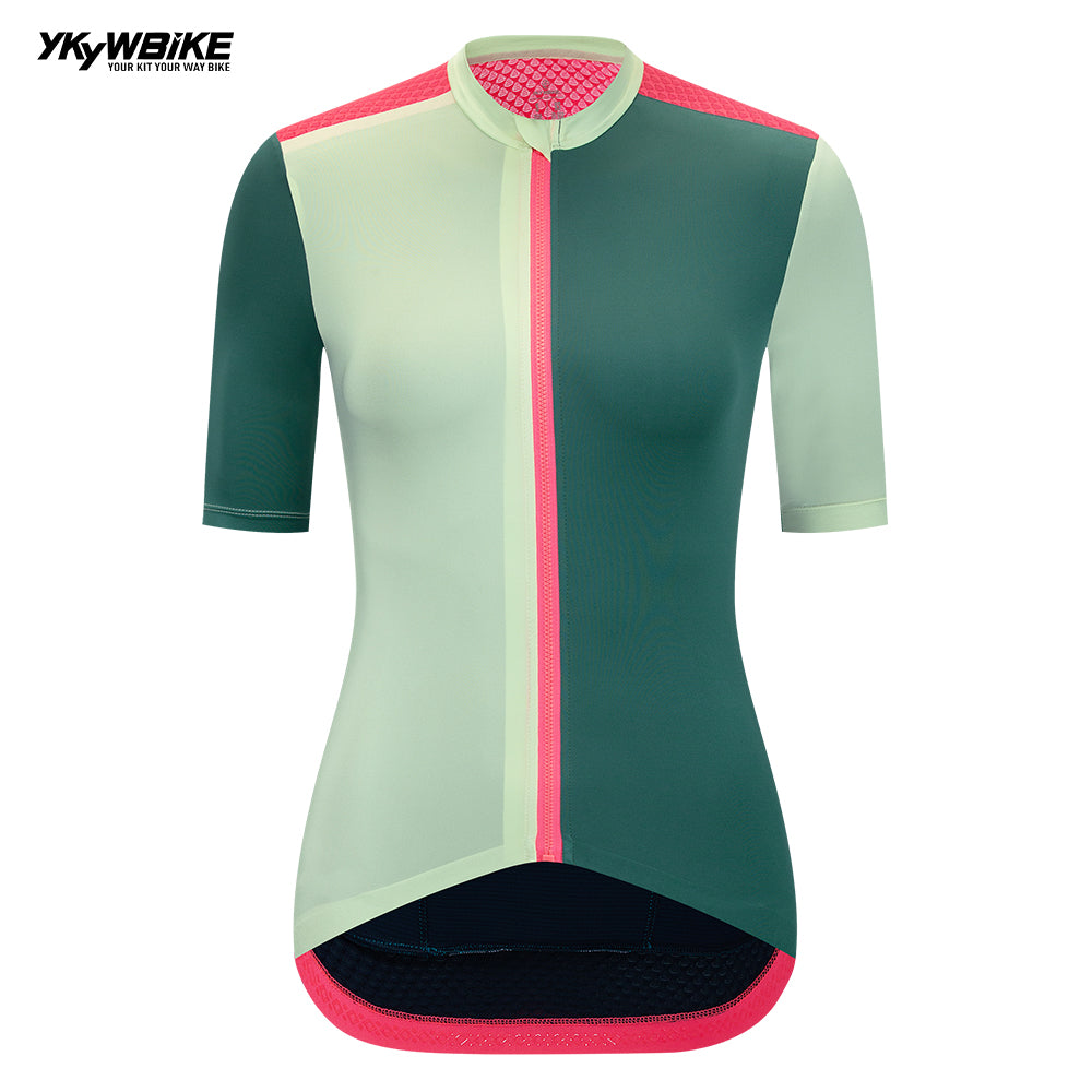 YKYW 2024 Women Cycling Pro Team Jersey Short Sleeve Moisture Wicking Quick Dry Multiple Color dark brown+dark blue