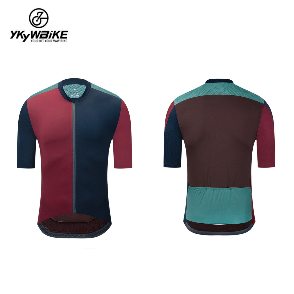 YKYW 2024 Men's New Cycling Jersey Moisture Wicking Quick Dry Multiple Color Combinations Colorblocking Burgundy + Dark Blue