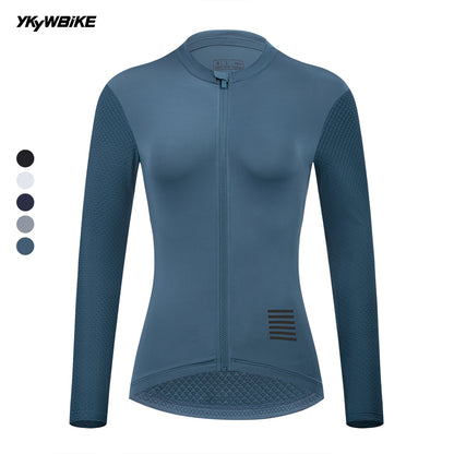 YKYW Women's Cycling Jersey Long  Sleeve Breathable Road Bike Shirt Female Bicycle Jersey MTB Cycling Clothing Tops Blue Color