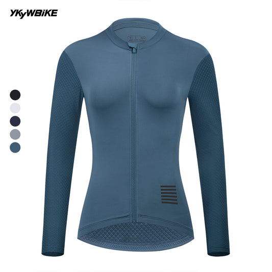 YKYW Women's Cycling Jersey Long  Sleeve Breathable Road Bike Shirt Female Bicycle Jersey MTB Cycling Clothing Tops Blue Color