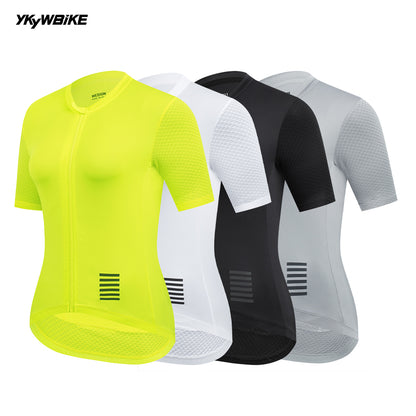 YKYW Women’s Pro Short Sleeve Cycling Jersey  Summer Breathable Moisture Wicking Quick Dry Bicycle Jersey With Pockets Black White Yellow Dusk Color