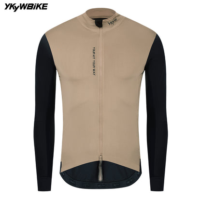 YKYW Men's Cycling Jacket Windproof Waterproof Long Sleeve Cycling Jersey Autumn Winter Bicycle Windbreaker YKK Double Zipper Tops Road Bike MTB Sports Clothing Khaki