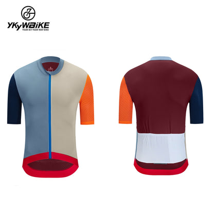 YKYW 2024 Men's New Cycling Jersey Moisture Wicking Quick Dry Multiple Color Combinations Colorblocking Burgundy + Dark Blue