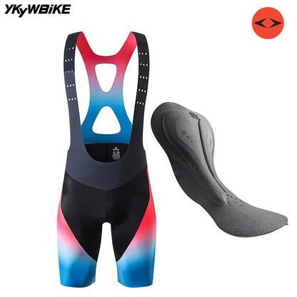 YKYW Men's 7 Hours Riding Seamless Cycling Bib Short Elastic Interface Summer Breathable Bicycle Bib Pants Blue