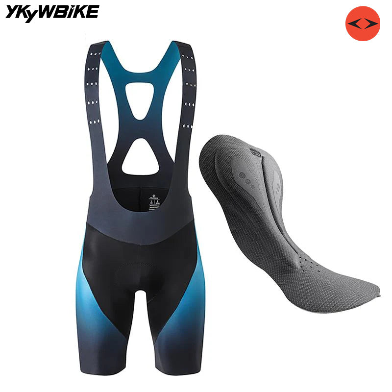 YKYW Men's 7 Hours Riding Seamless Cycling Bib Short Elastic Interface Summer Breathable Bicycle Bib Pants Blue