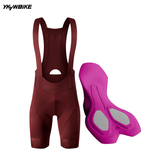 YKYW Culotte con tirantes de ciclismo para hombre, mallas acolchadas 6H, secado rápido, rojo vino 